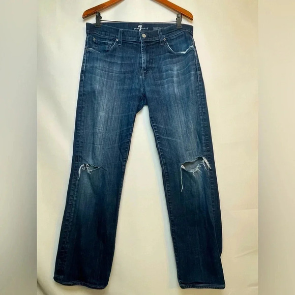 7 For All Mankind Austyn Distressed Relaxed Men Jeans Size 33x27 MADE IN USA - Picture 1 of 10